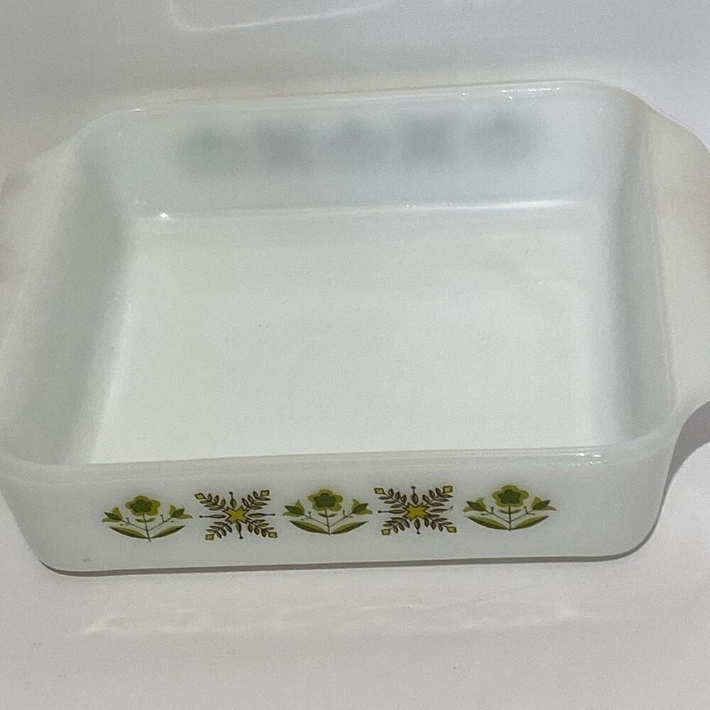 Anchor‎ Hocking White Green Meadows Fire King Rectangular Baking Dish - Picture 3 of 6